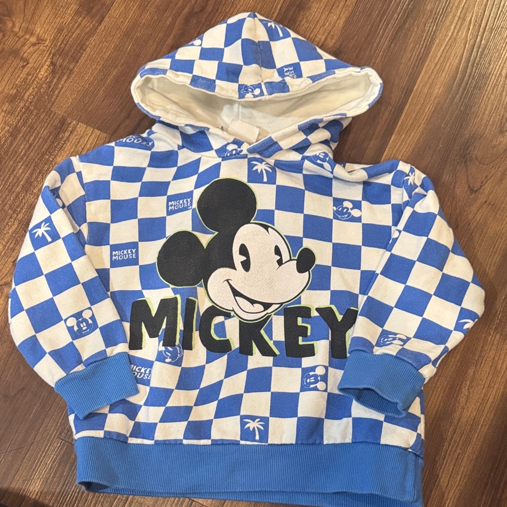 Zara x Disney Blue and White checkered Mickey Kids Hoodie - 3-4 years